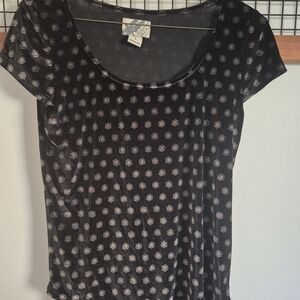 Affliction Black Velvet Top with Floral Pattern